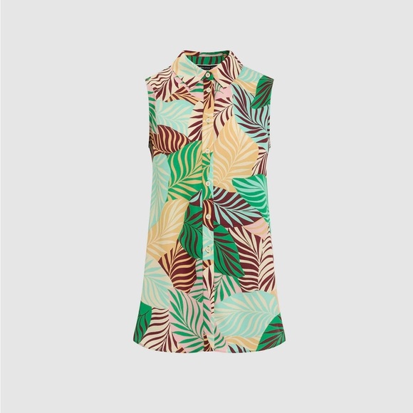 MELANIE LYNE Vibrant Sleeveless Palm Print Blouse Shirt Sz  8 - Picture 5 of 14